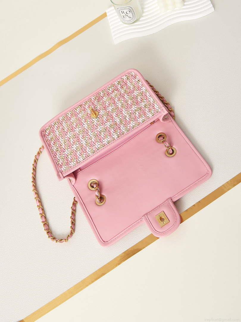 Chanel AS3767 Flap Bag Woven Lambskin Pink