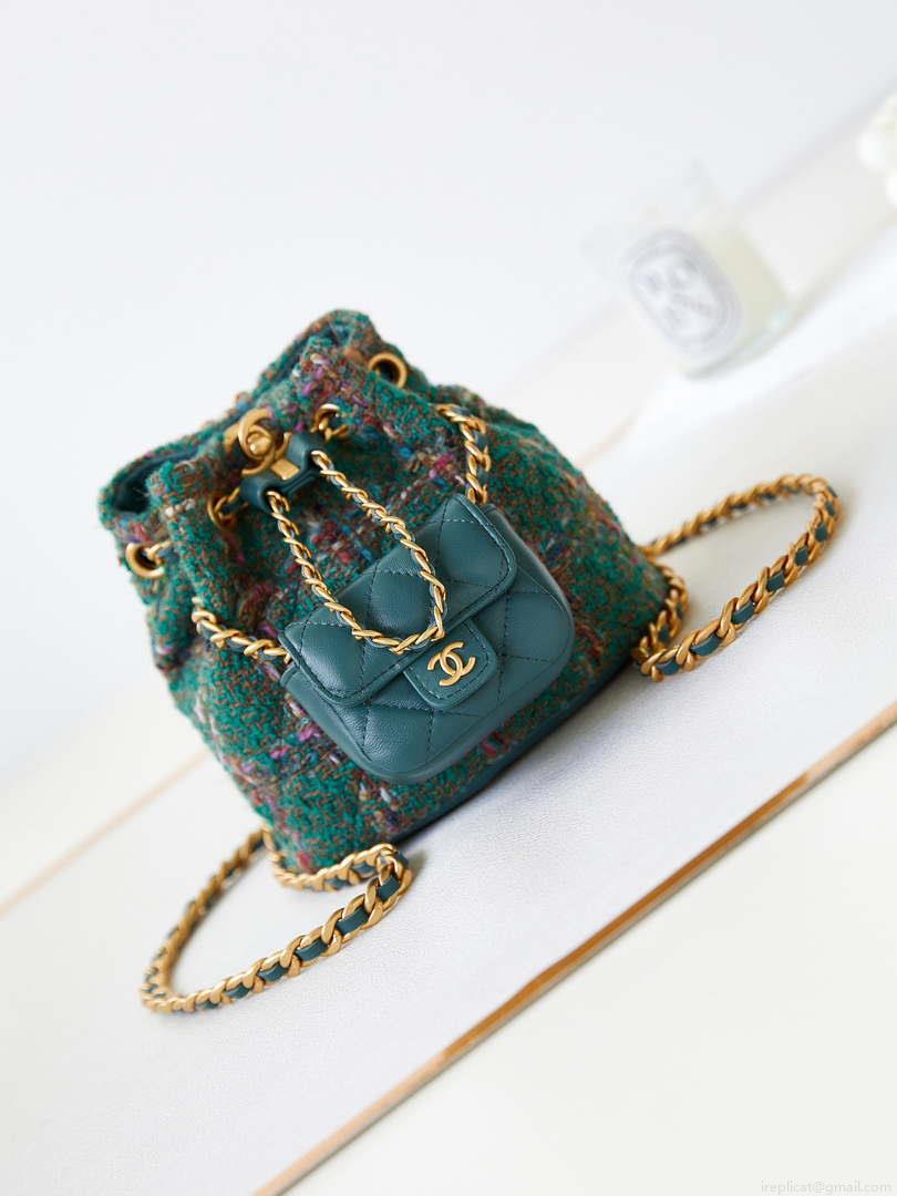Chanel AS3947 Small Backpack Wool Tweed, Lambski & Gold-Tone Metal Green