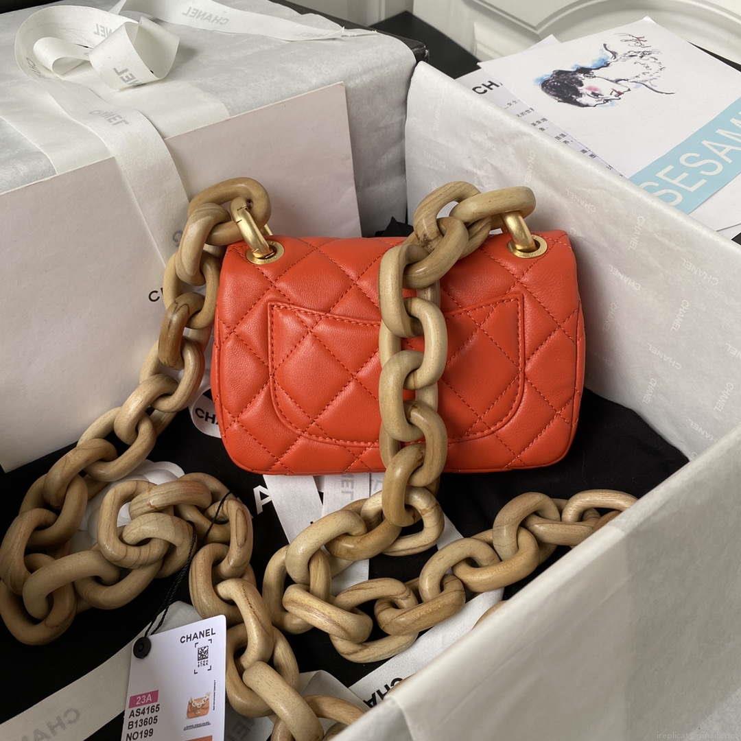 Chanel AS4165 Mini Flap Bag Lambskin Wenge Wood & Gold-Tone Metal Orange