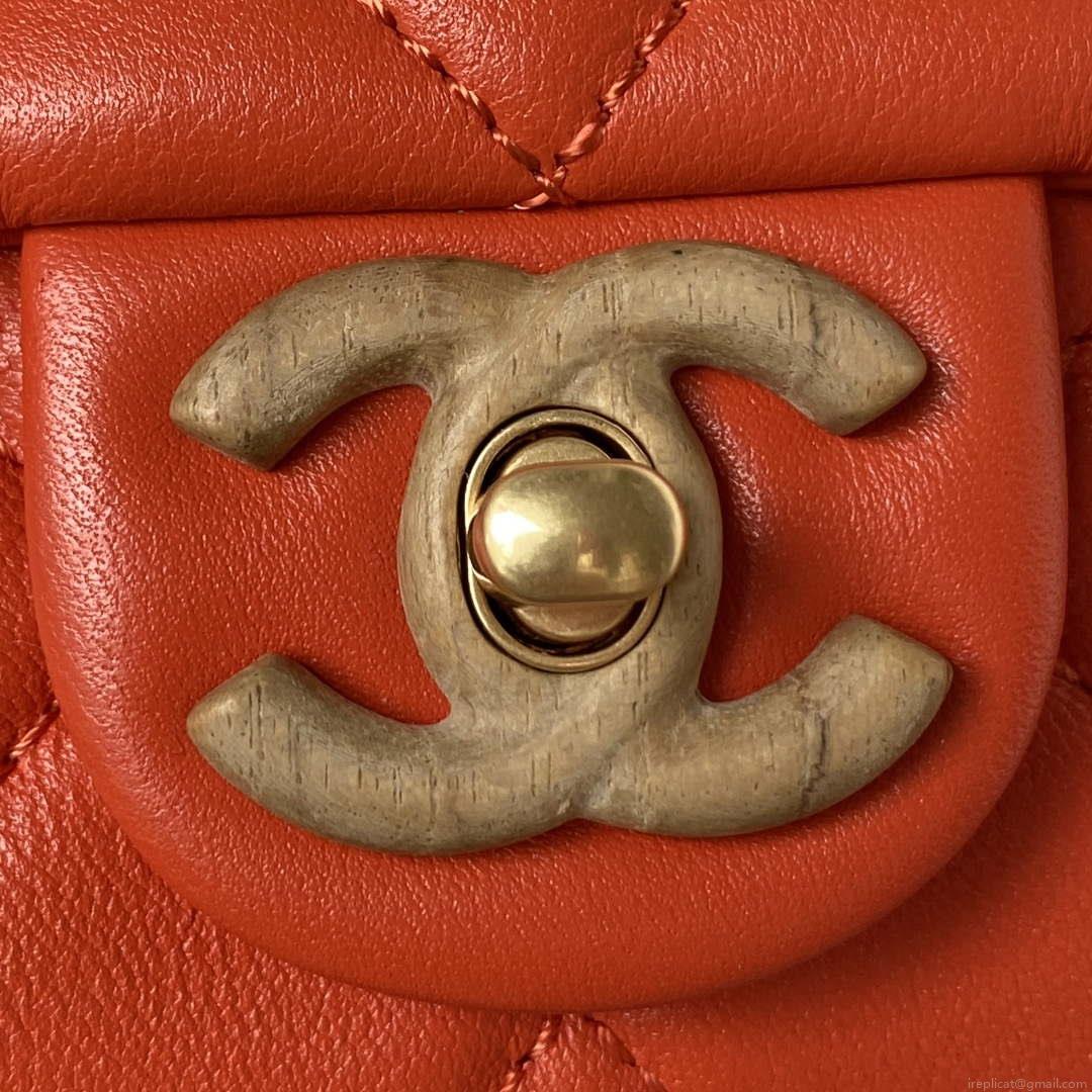 Chanel AS4165 Mini Flap Bag Lambskin Wenge Wood & Gold-Tone Metal Orange
