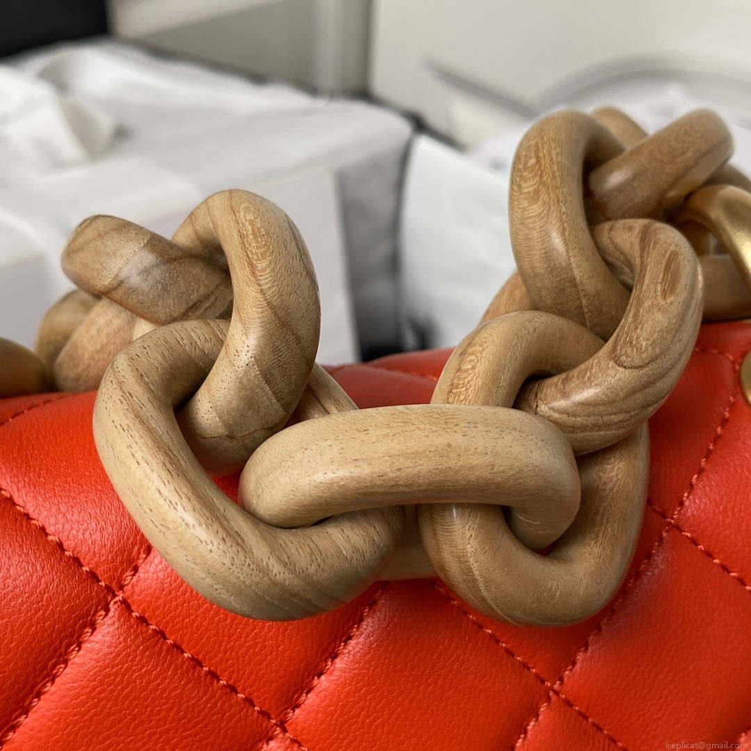 Chanel AS4165 Mini Flap Bag Lambskin Wenge Wood & Gold-Tone Metal Orange