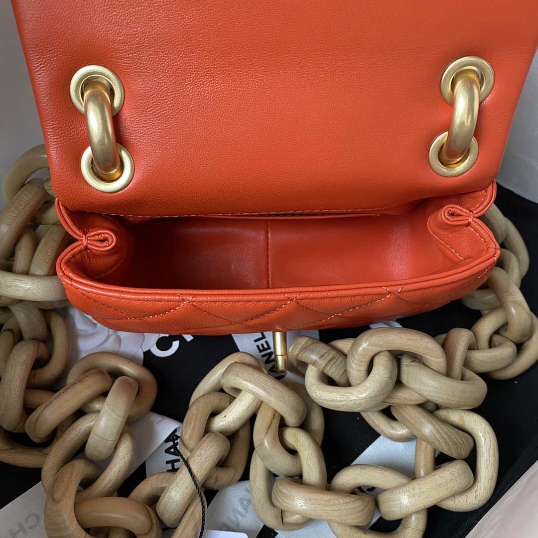 Chanel AS4165 Mini Flap Bag Lambskin Wenge Wood & Gold-Tone Metal Orange