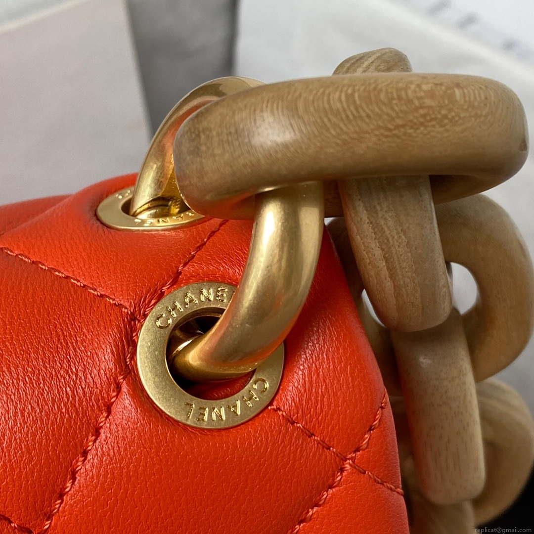 Chanel AS4165 Mini Flap Bag Lambskin Wenge Wood & Gold-Tone Metal Orange