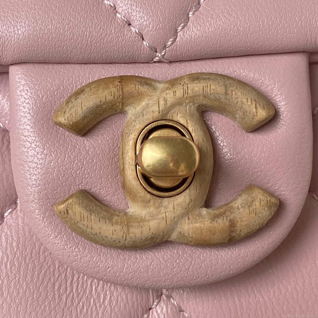Chanel AS4165 Mini Flap Bag Lambskin Wenge Wood & Gold-Tone Metal Pink
