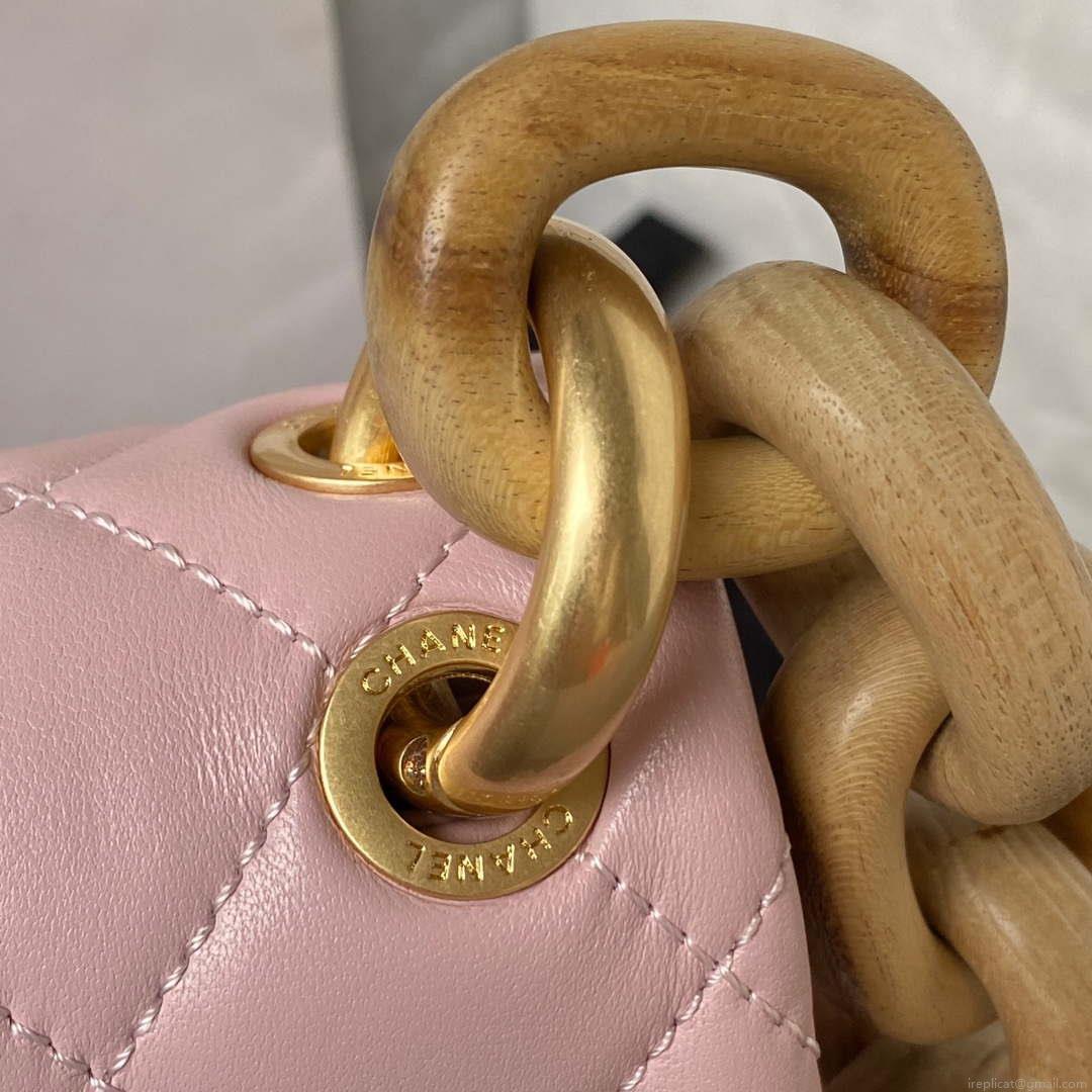 Chanel AS4165 Mini Flap Bag Lambskin Wenge Wood & Gold-Tone Metal Pink