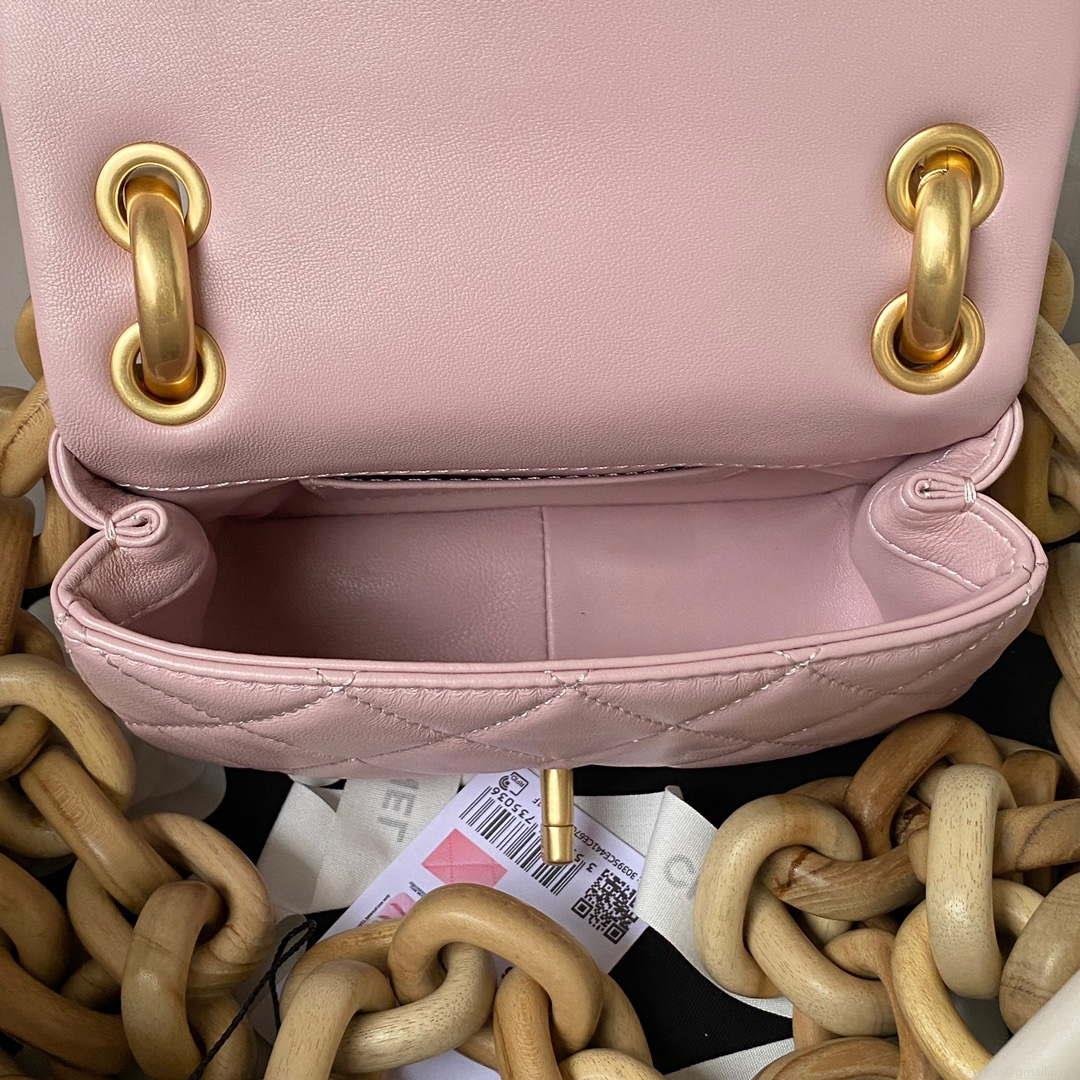 Chanel AS4165 Mini Flap Bag Lambskin Wenge Wood & Gold-Tone Metal Pink