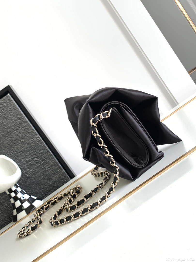 Chanel AS4098 23A Clutch satin bow evening bag Black