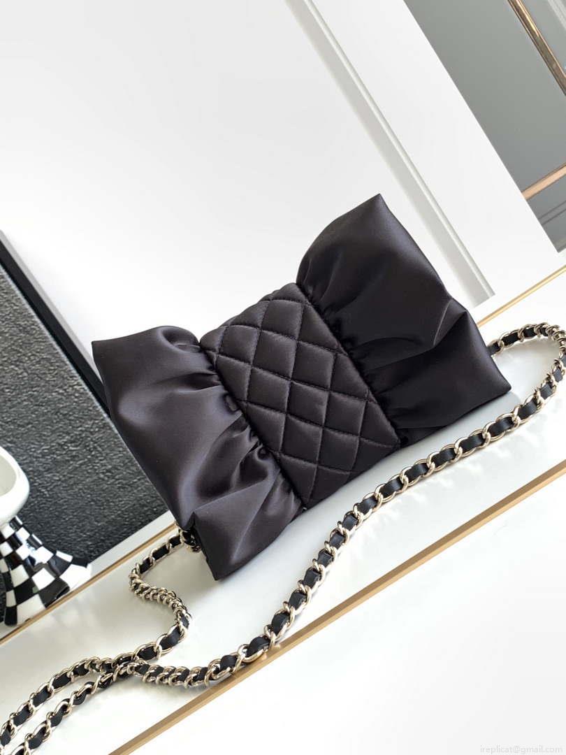 Chanel AS4098 23A Clutch satin bow evening bag Black