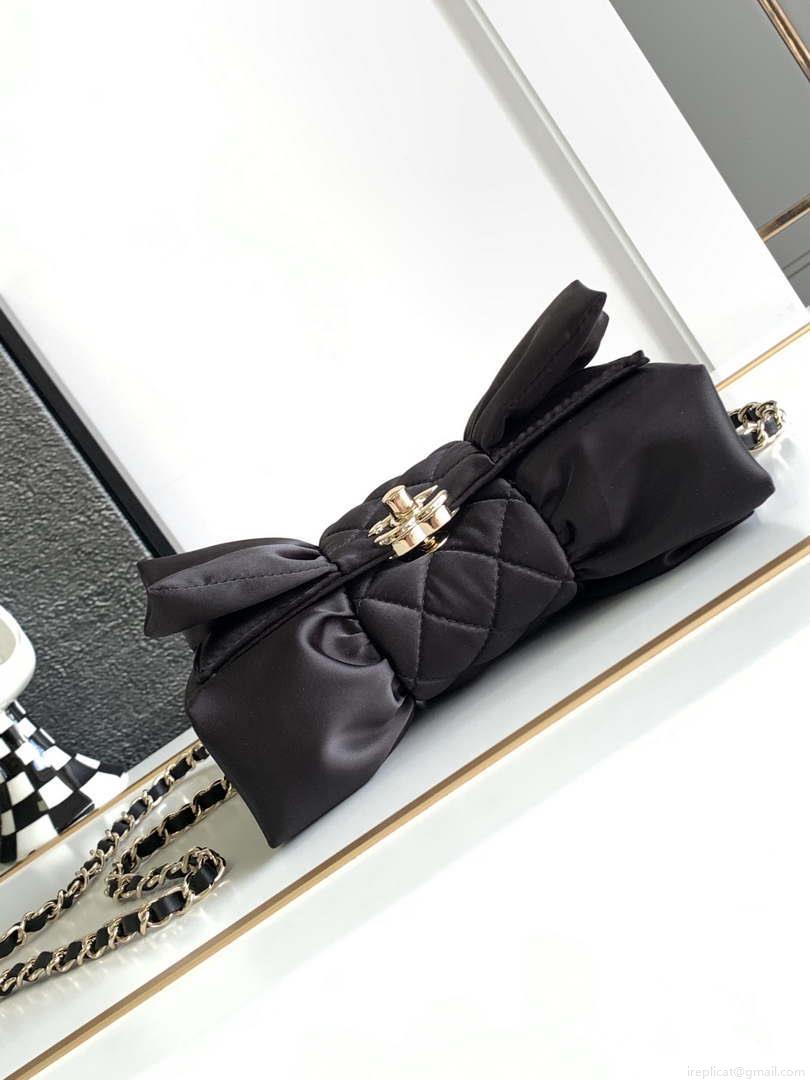 Chanel AS4098 23A Clutch satin bow evening bag Black