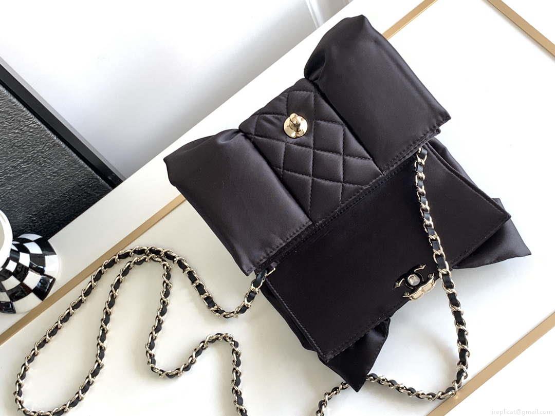 Chanel AS4098 23A Clutch satin bow evening bag Black