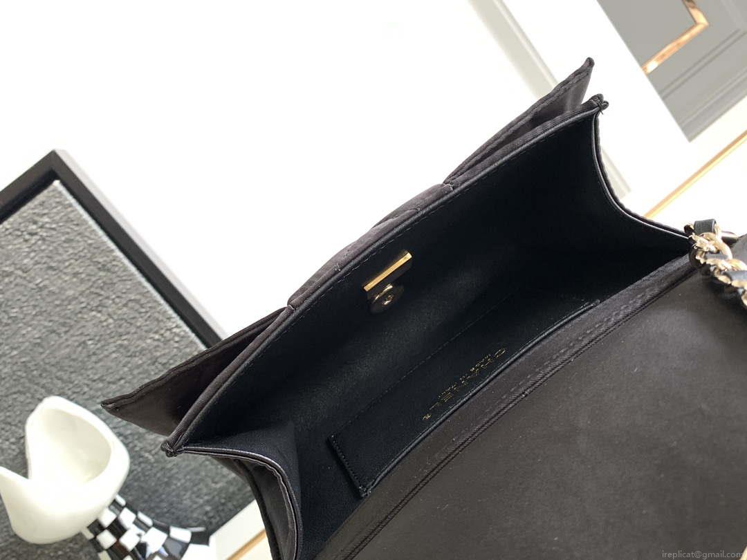 Chanel AS4098 23A Clutch satin bow evening bag Black