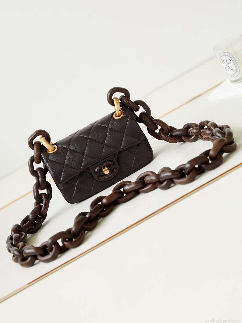 Chanel AS4165 Mini Flap Bag Lambskin Wenge Wood & Gold-Tone Metal Dark Brown