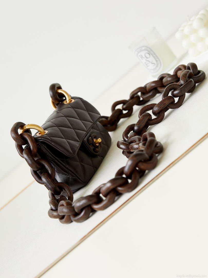 Chanel AS4165 Mini Flap Bag Lambskin Wenge Wood & Gold-Tone Metal Dark Brown