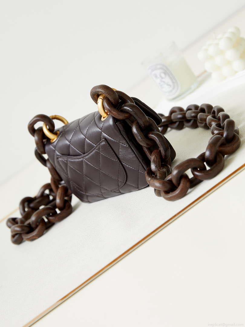 Chanel AS4165 Mini Flap Bag Lambskin Wenge Wood & Gold-Tone Metal Dark Brown