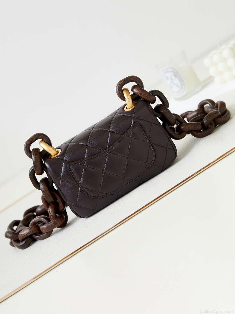Chanel AS4165 Mini Flap Bag Lambskin Wenge Wood & Gold-Tone Metal Dark Brown