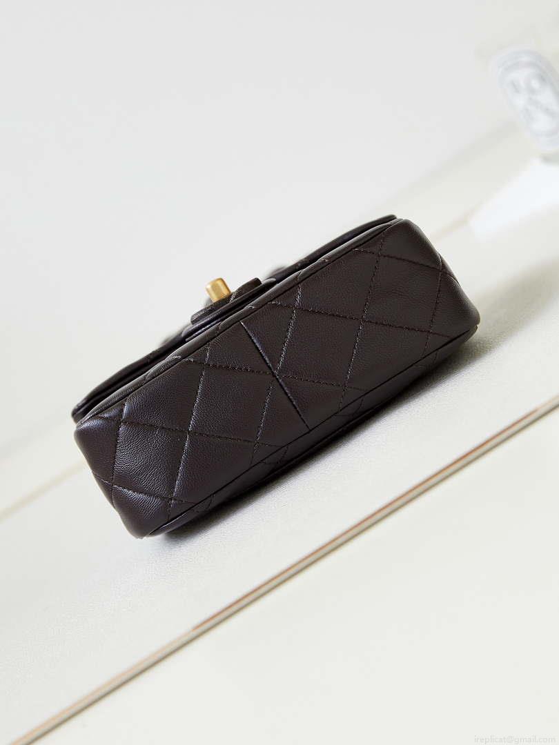 Chanel AS4165 Mini Flap Bag Lambskin Wenge Wood & Gold-Tone Metal Dark Brown