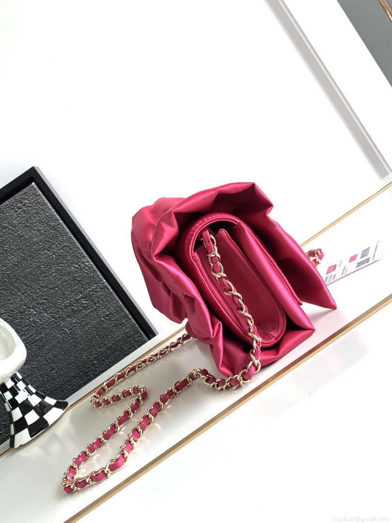 Chanel AS4098 23A Clutch satin bow evening bag Rose Red