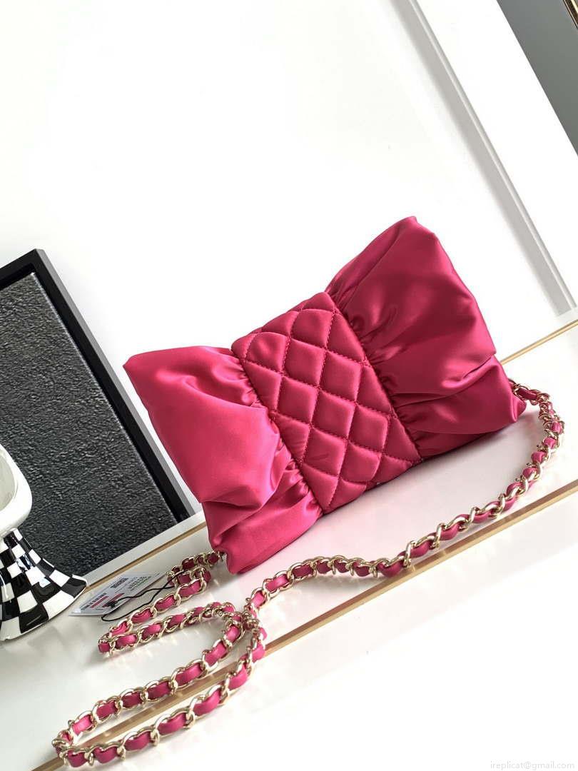 Chanel AS4098 23A Clutch satin bow evening bag Rose Red