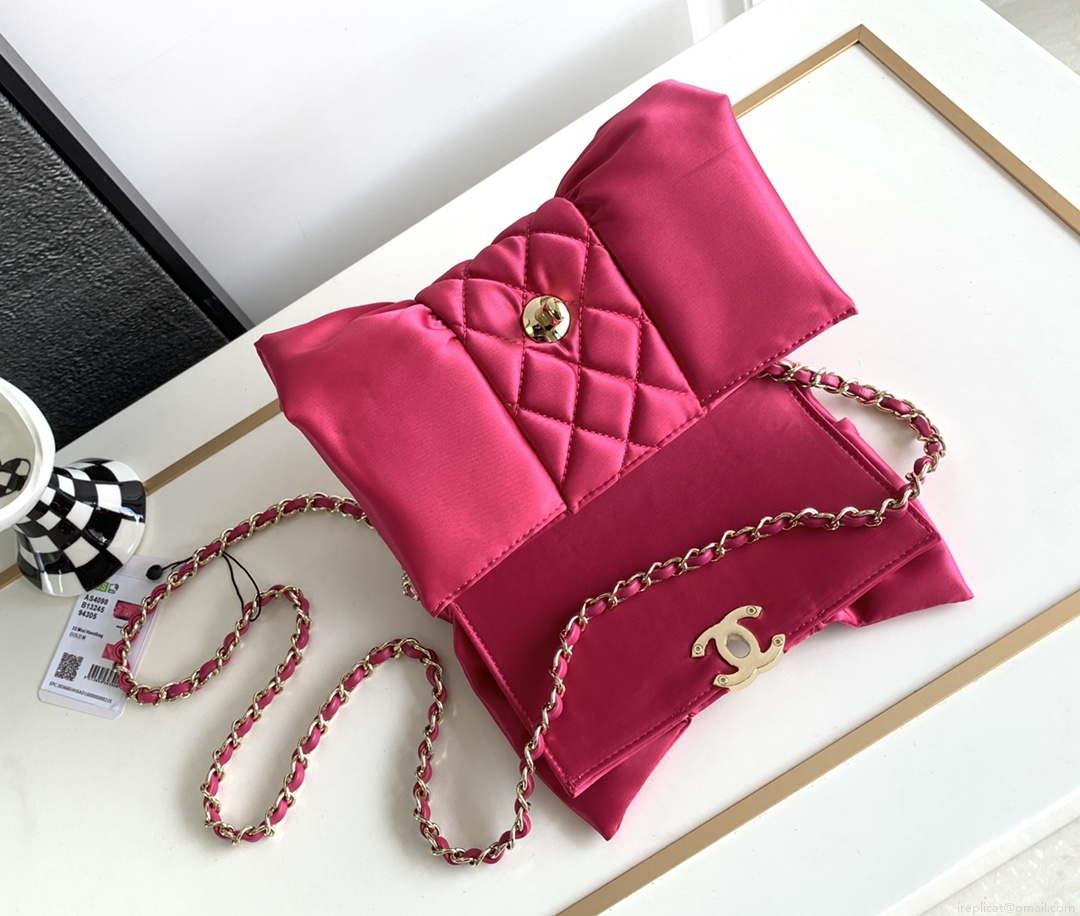 Chanel AS4098 23A Clutch satin bow evening bag Rose Red