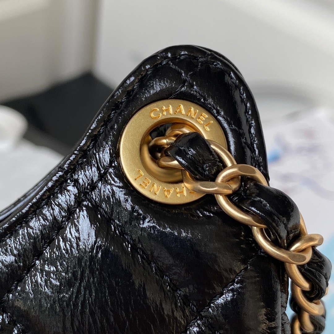 Chanel AS4323 Small Hobo Bag Shiny Crumpled Calfskin Black Gold Metal