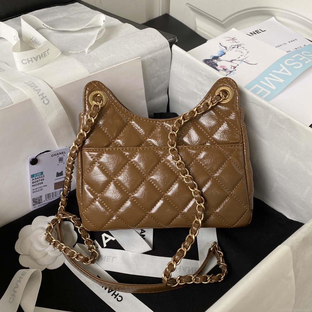 Chanel AS4323 Small Hobo Bag Shiny Crumpled Calfskin Gold Metal Caramel