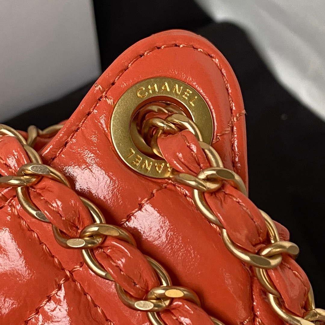 Chanel AS4323 Small Hobo Bag Shiny Crumpled Calfskin Gold Metal Orange