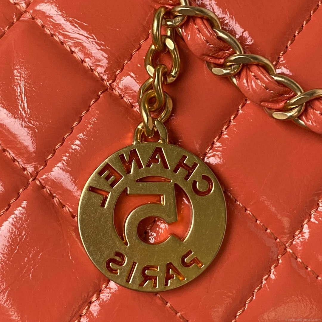 Chanel AS4323 Small Hobo Bag Shiny Crumpled Calfskin Gold Metal Orange