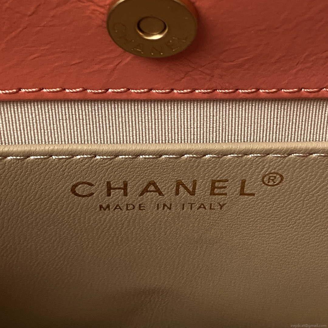 Chanel AS4323 Small Hobo Bag Shiny Crumpled Calfskin Gold Metal Orange