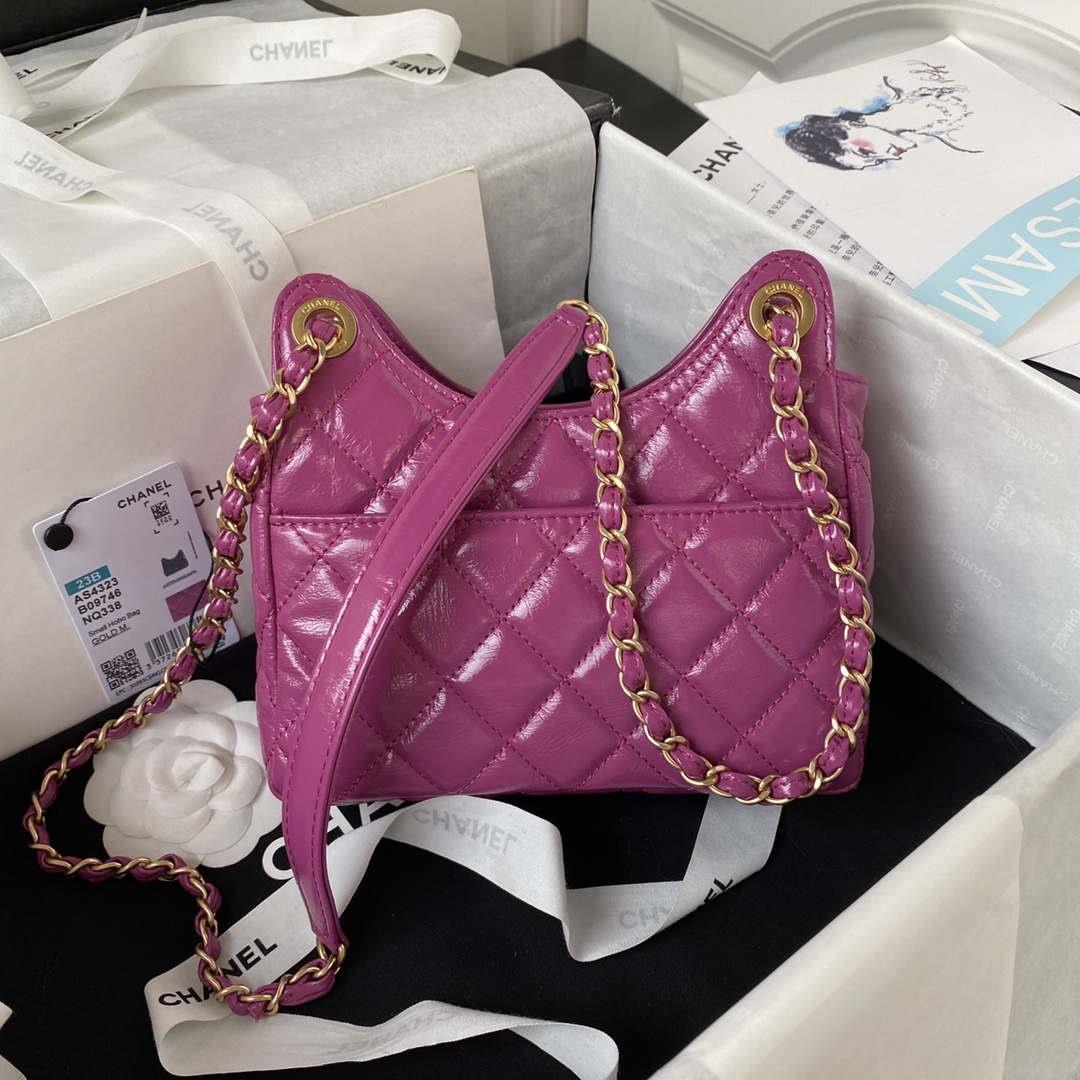 Chanel AS4323 Small Hobo Bag Shiny Crumpled Calfskin Gold Metal Purple