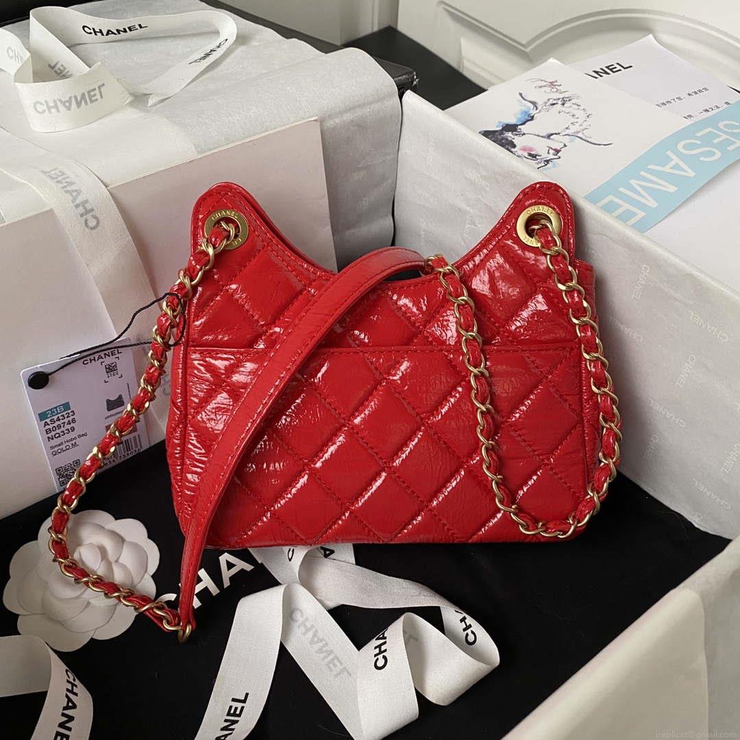 Chanel AS4323 Small Hobo Bag Shiny Crumpled Calfskin Gold Metal Red