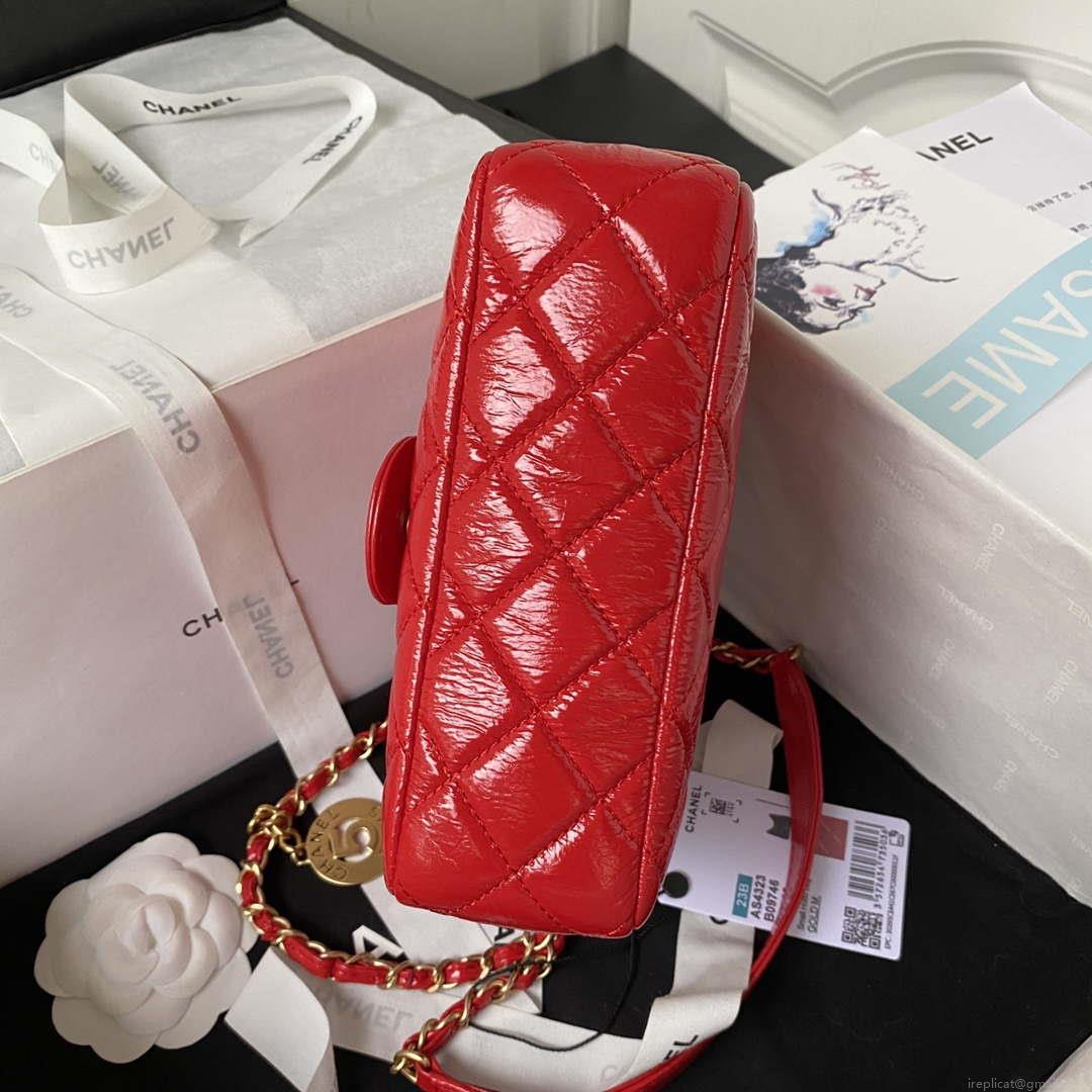 Chanel AS4323 Small Hobo Bag Shiny Crumpled Calfskin Gold Metal Red