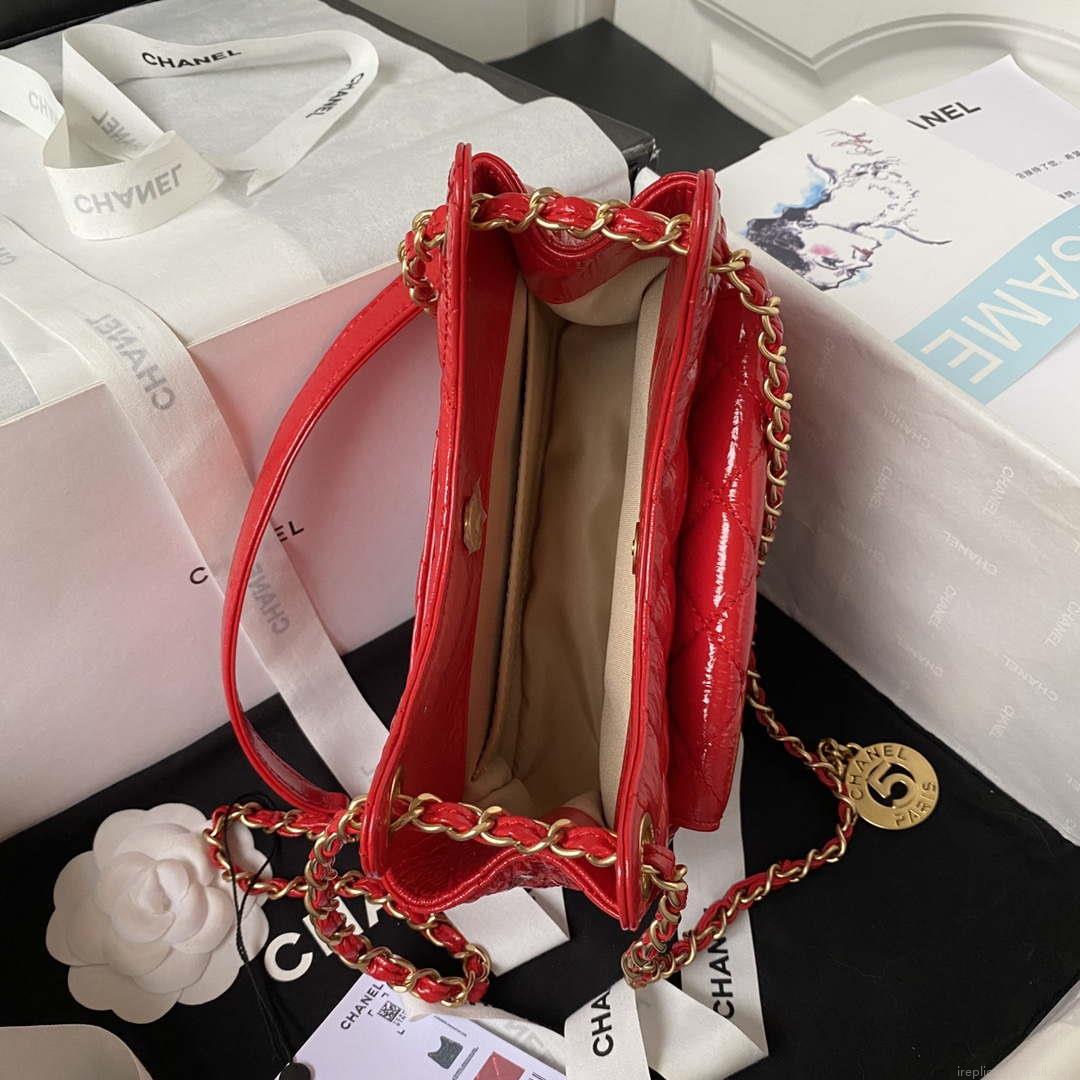 Chanel AS4323 Small Hobo Bag Shiny Crumpled Calfskin Gold Metal Red