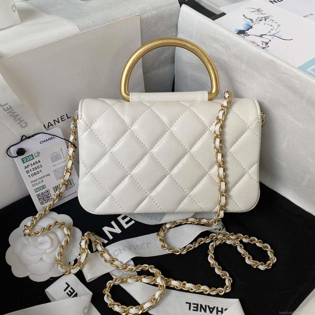 Chanel AP3484 CLUTCH WITH CHAIN Shiny Lambskin & Gold-Tone Metal White