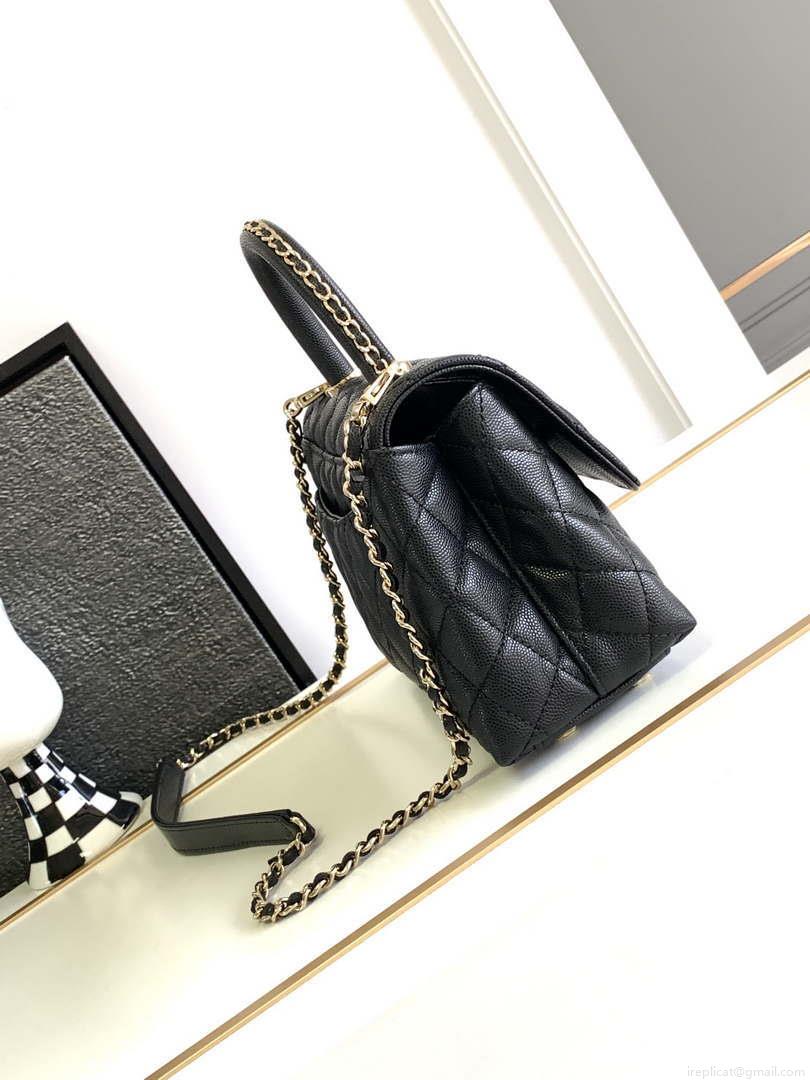 Chanel 23P Medium Flap Bag With Brown Top Handle Bag A92990 Black