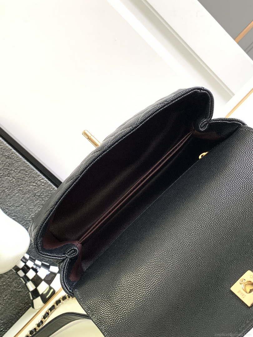 Chanel 23P Medium Flap Bag With Brown Top Handle Bag A92990 Black