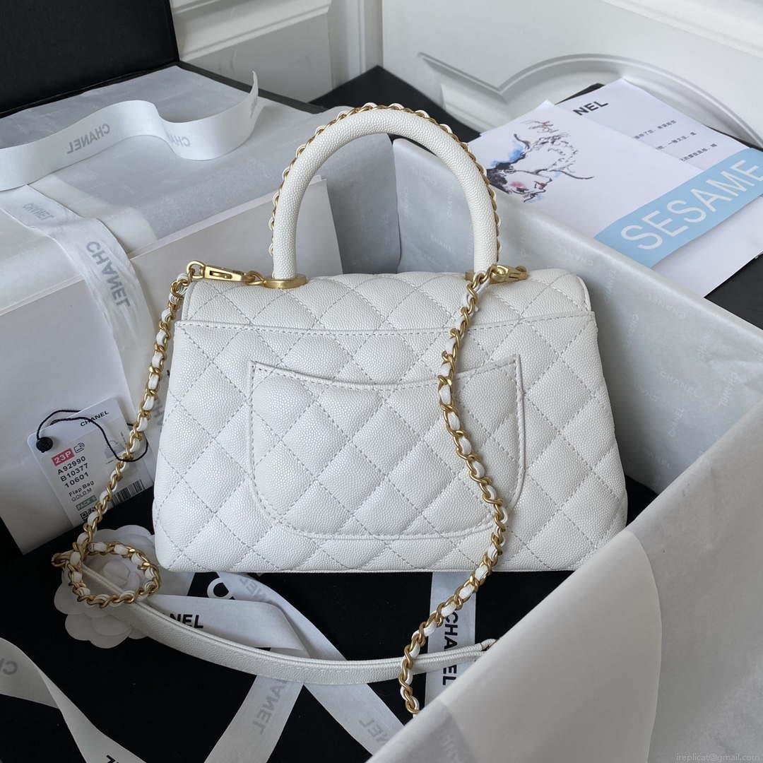 Chanel 23P Medium Flap Bag With Brown Top Handle Bag A92990 White
