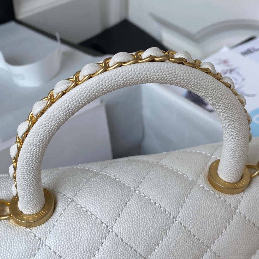 Chanel 23P Medium Flap Bag With Brown Top Handle Bag A92990 White