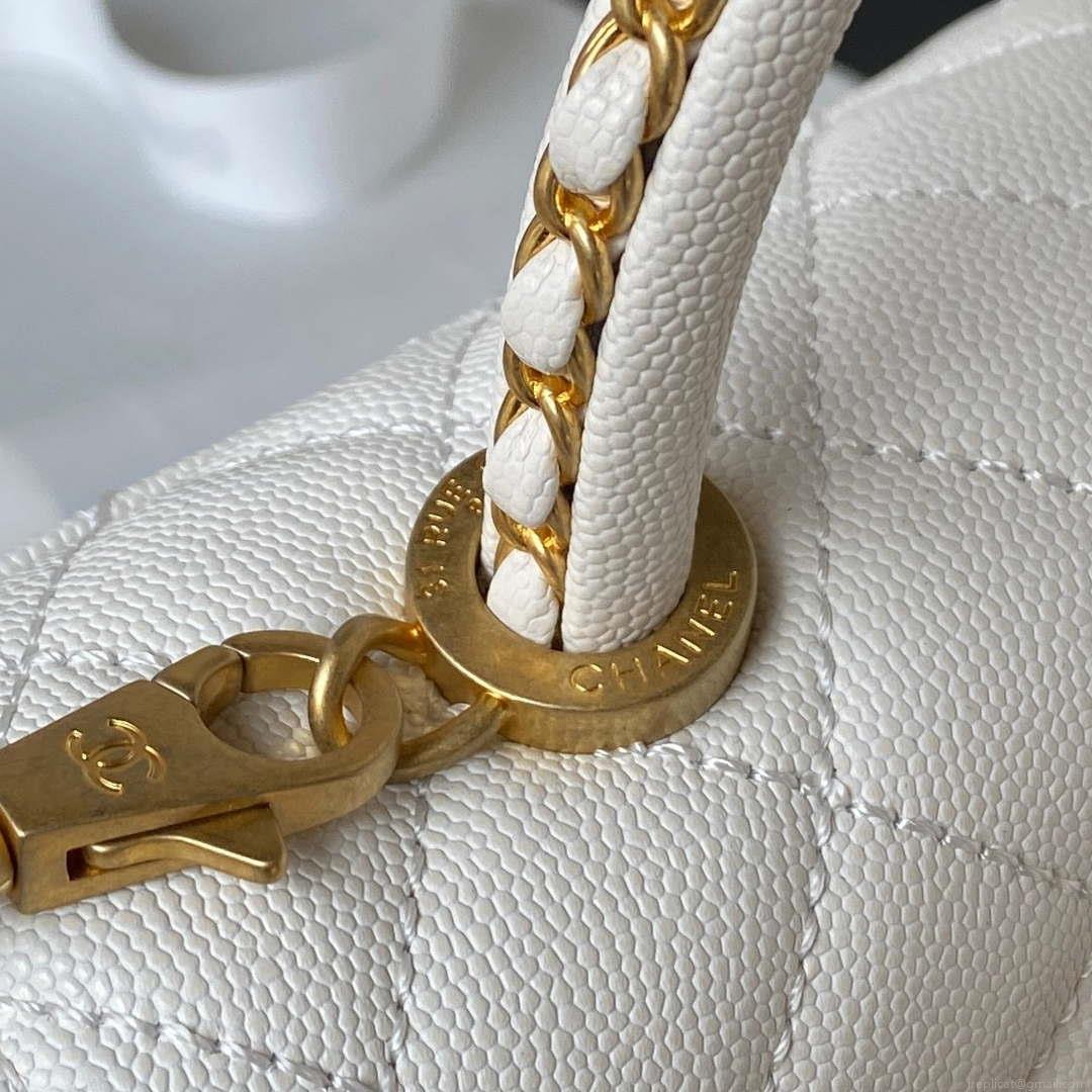 Chanel 23P Medium Flap Bag With Brown Top Handle Bag A92990 White