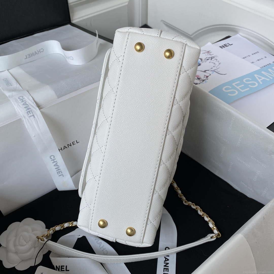 Chanel 23P Medium Flap Bag With Brown Top Handle Bag A92990 White