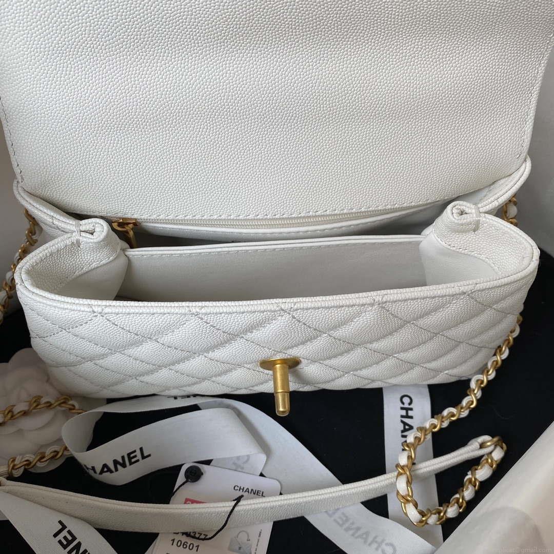 Chanel 23P Medium Flap Bag With Brown Top Handle Bag A92990 White