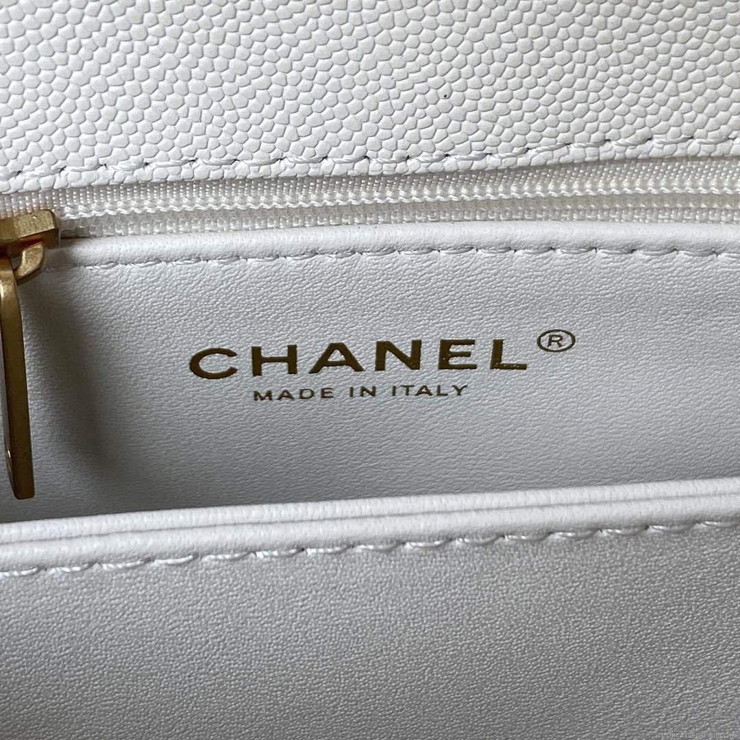 Chanel 23P Medium Flap Bag With Brown Top Handle Bag A92990 White