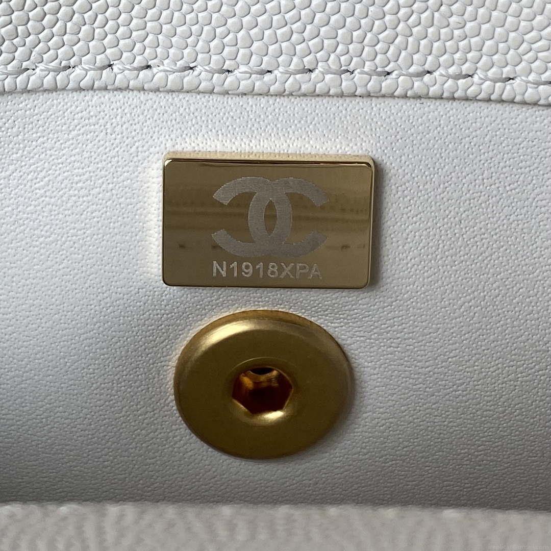 Chanel 23P Medium Flap Bag With Brown Top Handle Bag A92990 White