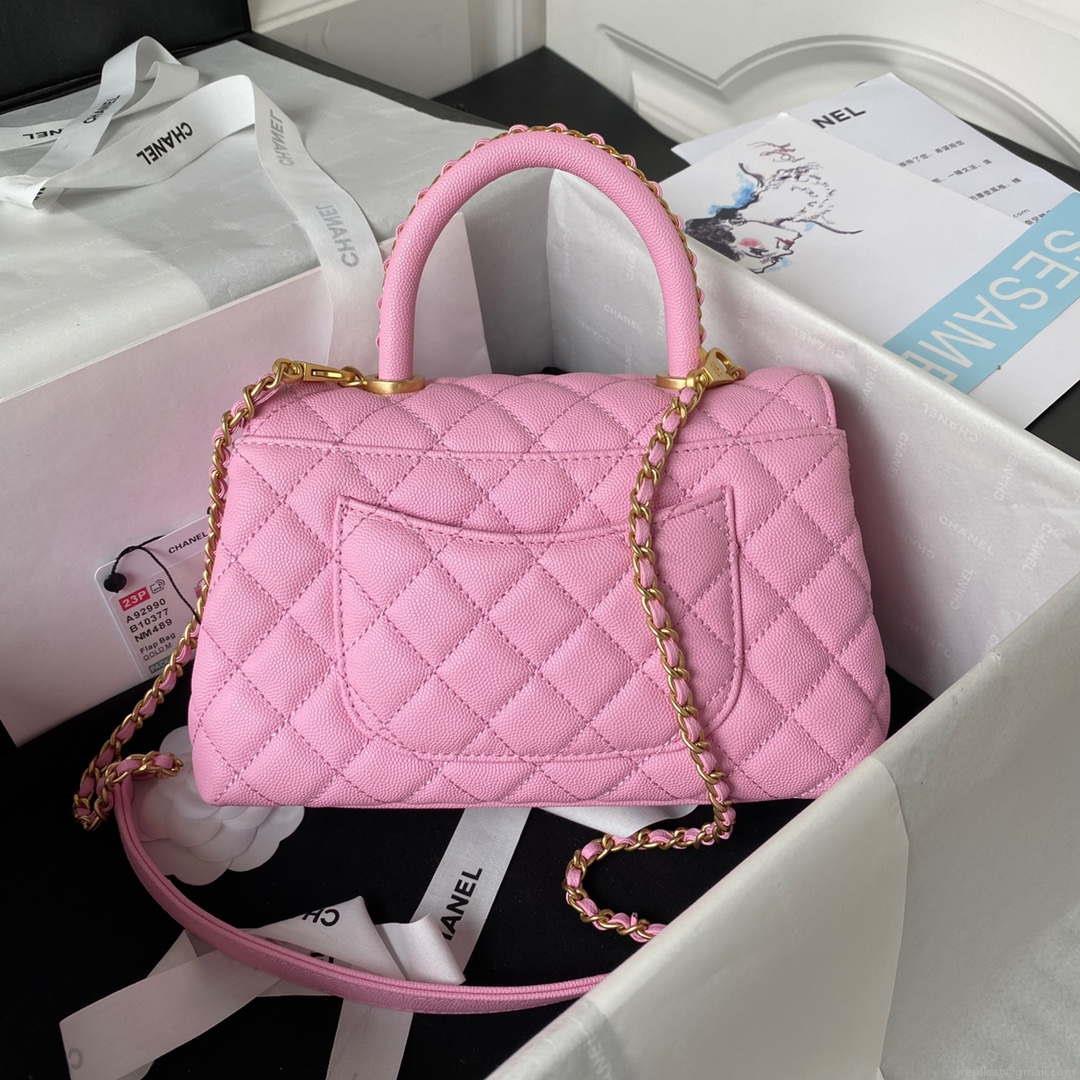 Chanel 23P Medium Flap Bag With Brown Top Handle Bag A92990 Pink