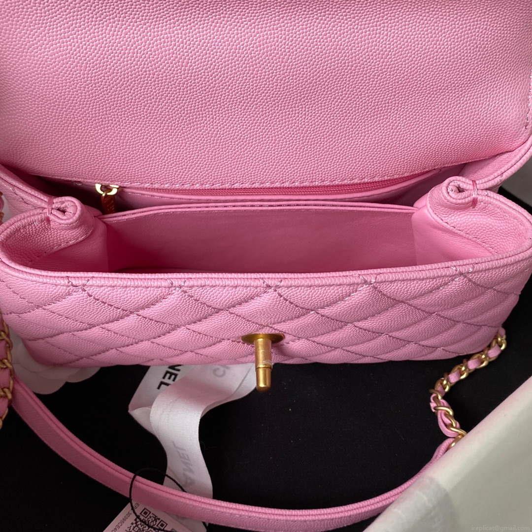 Chanel 23P Medium Flap Bag With Brown Top Handle Bag A92990 Pink