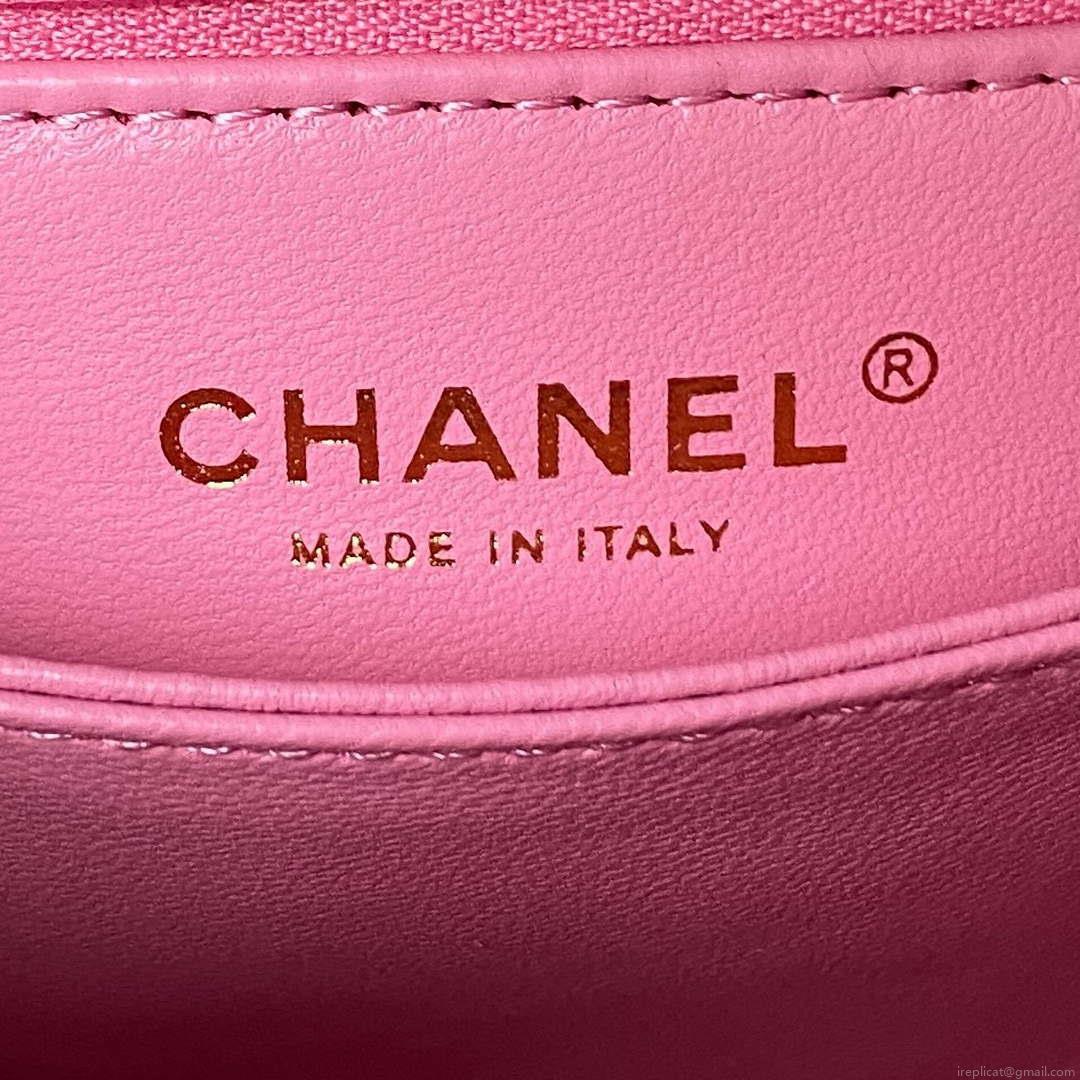 Chanel 23P Medium Flap Bag With Brown Top Handle Bag A92990 Pink
