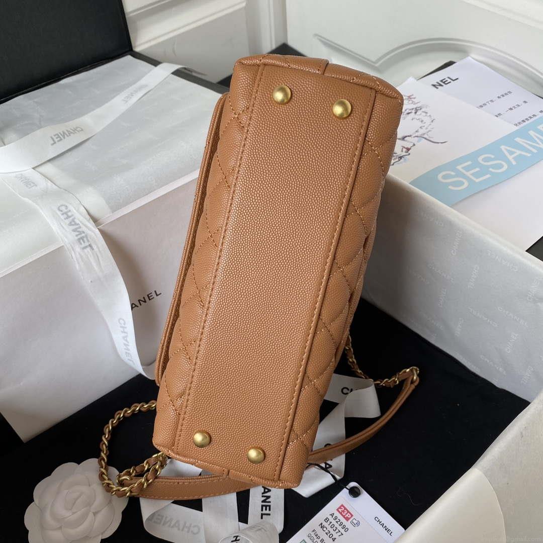 Chanel 23P Medium Flap Bag With Brown Top Handle Bag A92990 Brown