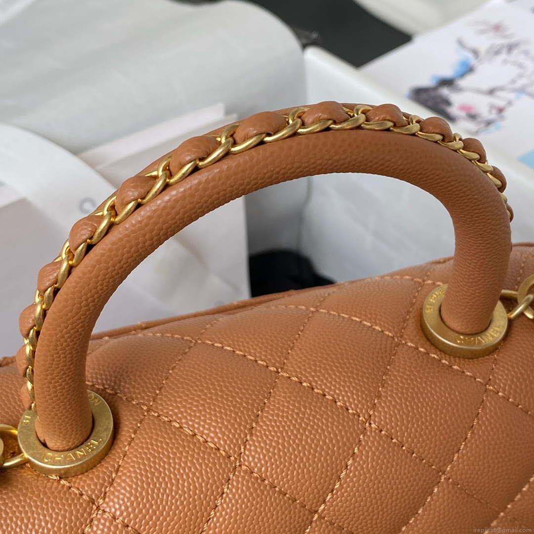 Chanel 23P Medium Flap Bag With Brown Top Handle Bag A92990 Brown