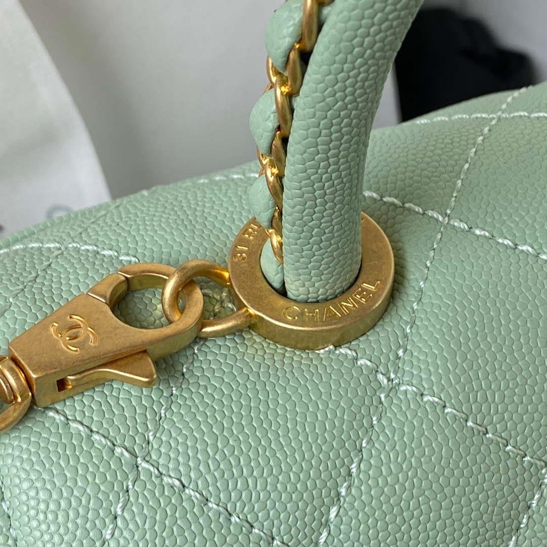 Chanel 23P Medium Flap Bag With Brown Top Handle Bag A92990 Green