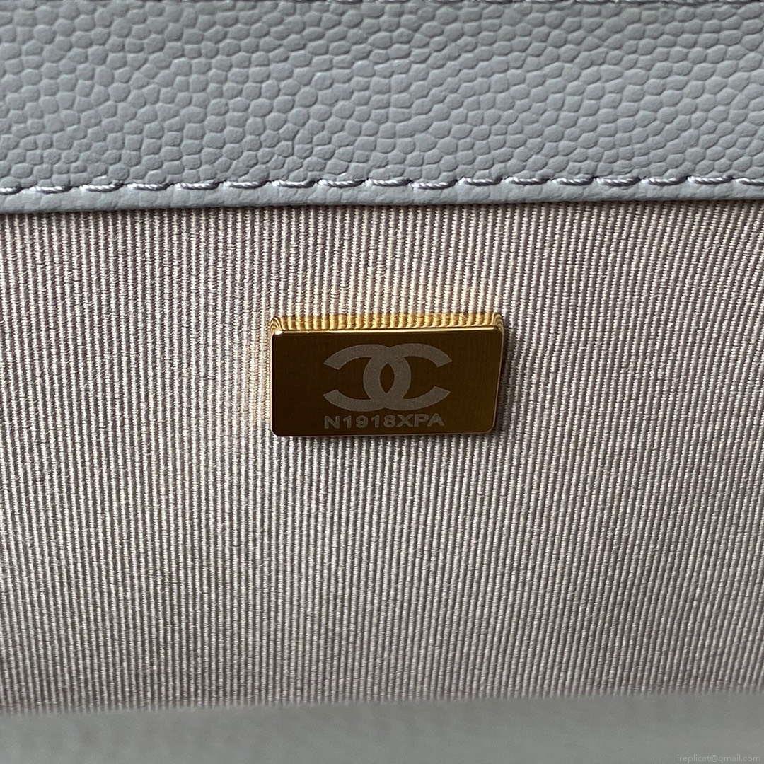 Chanel A94804 Boy Chanel Flap Bag With Handle Grained Shiny Calfskin Gold Tone Metal Gray