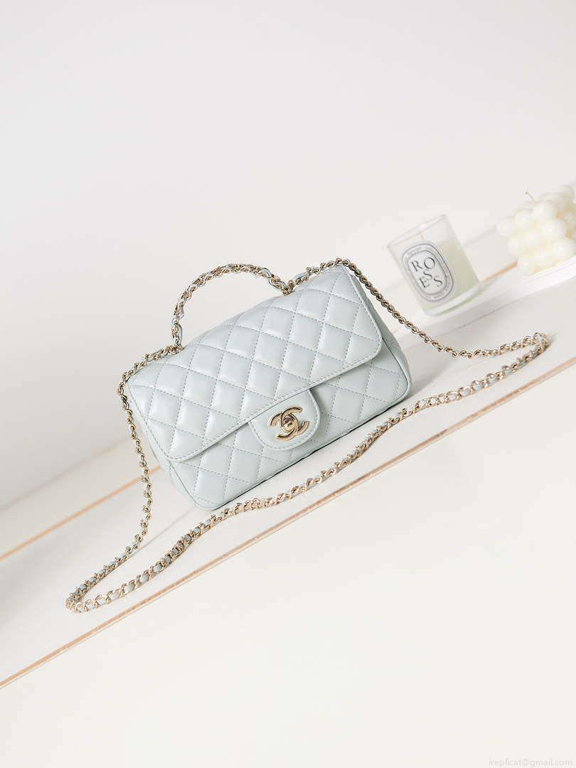 Chanel AS4141 Camellia Embossed With top Handle Bag Light Blue